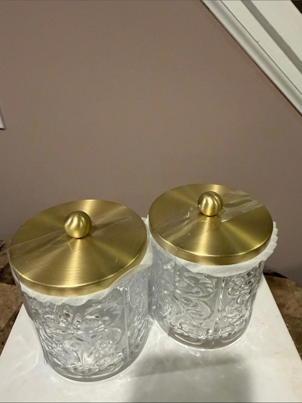 Opulent Collection Embossed Glass Bath Storage Jars, Set of 2